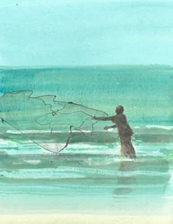 Lone Fisherman 1, 2015 (penna och bläck med wc på papper)